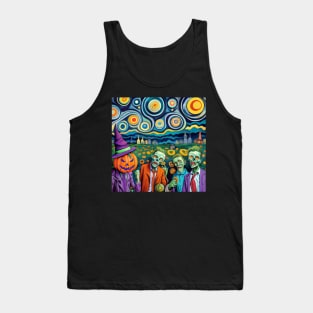 Halloween Zombies Starry Night Van Gogh Style - Spooky A.I. Art Tank Top